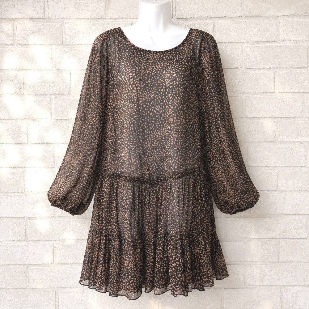 Women Sheer Leopard Print Ruffle Layering Dress Size S Oversized Whimsigoth Boho